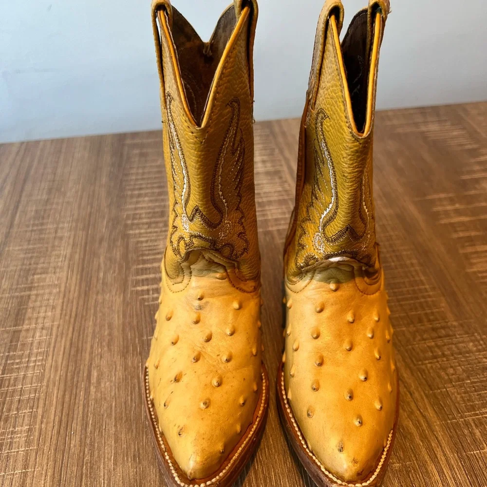 Carreta Kids Size 6‎ Brown Ostrich Print Cowboy Western Boots